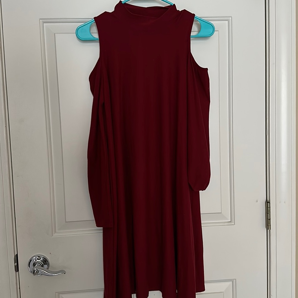 Derek Heart Long Sleeve Shoulder Cut Dress